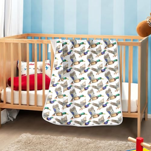 Image of Nursery Bed Blankets for Boys Girls Soft Warm Stroller Throw Blanket for Infant Toddler Kid Crib Bedding 30X40in Realistic Mallard Ducks Flying in Flight