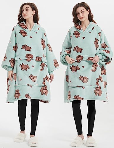 Image of KFUBUO Wearable Blanket Hoodie for Adults With Pocket Bear Hoodie | Sherpa, Fuzzy Blanket Hoodie, Oversized Sweatshirt Blanket, Kangaroo Pouch, Cute Gifts for Women, Cute Stuff