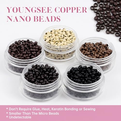 Image of YoungSee Nano Ring Hair Extensions Human Hair Platinum Blonde Nano Bead Hair Extensions Human Hair Blonde Nano-Link Hair Extension Blonde Nanotip Extension Real Human Hair for Long 24inch 50s 50g