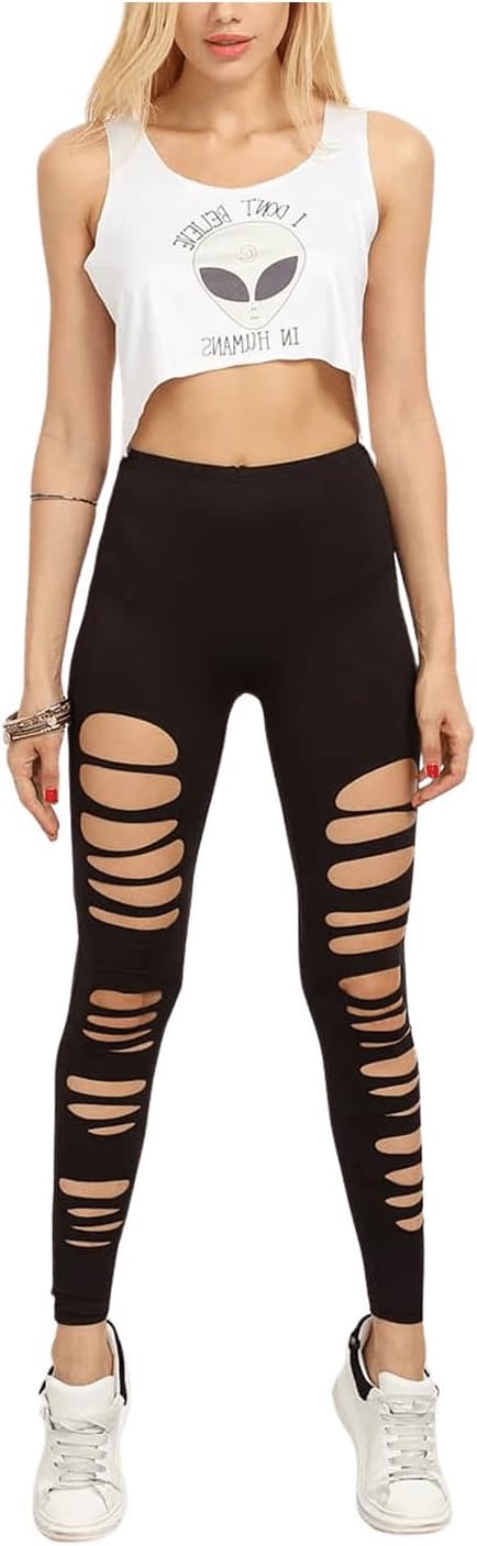 SweatyRocks Women’s Cutout Ripped Leggings Distressed High Waisted Yoga Running Pants