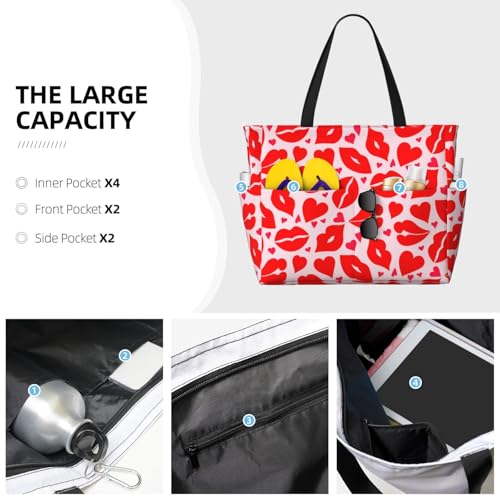 Lips Kiss Print Beach Pool Bags Tote For Women Ladies Large Gym Tote Carry On Bag For Weekender Travel Waterproof3