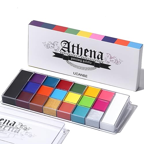 UCANBE Athena Face Body Paint Oil Palette, 20 Colors Large Black White Professional Flash Tattoo Halloween SFX Party Artist Costume Festival Stage Cosplay Full Size Makeup Painting Kit 168g