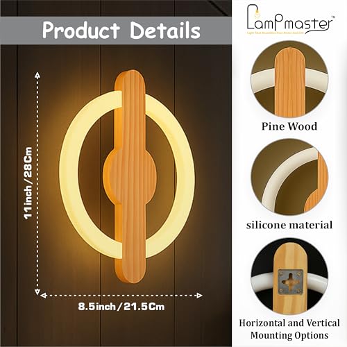 Image of Wooden Ring LED Wall Lamp | 2-in-1 Rotatable Wall Mounting Design | Decorative Wall Sconce for Bedroom, Living Room, Office, Hotels & Restaurants | Warm White Glow | Modern Home Decor