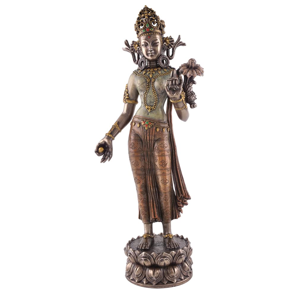 Top Collection Green Tara Statue with Lotus of Wisdom - Female Buddha Goddess of Universal Compassion Sculpture in Premium Cold Cast Bronze - 12.25-Inch Collectible Mother of All Buddhas Figurine