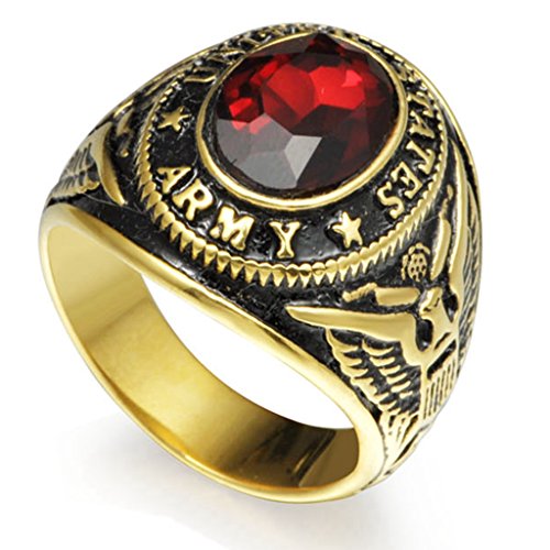 Jude Jewelers Bague en acier inoxydable plaqué or de l'armée américaine, 8, Pierre précieuse, Zircone cubique