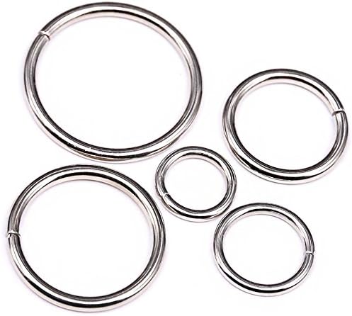 Swpeet 50 Pcs Sliver Assorted Multi-purpose Metal O Ring for Hardware Bags Ring Hand DIY Accessories - 15mm, 19mm, 25mm, 32mm, 38mm