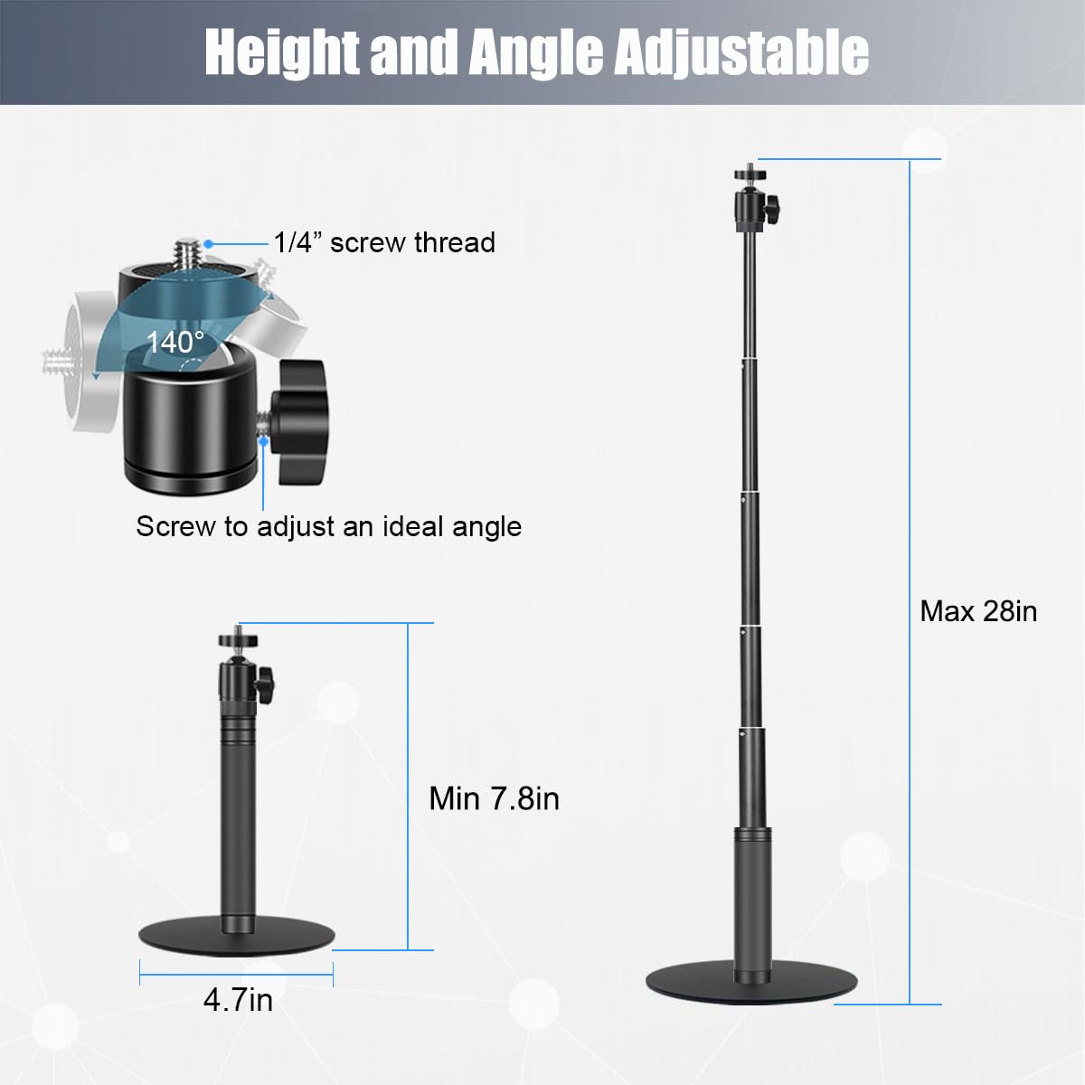 28 Inch Webcam Stand For Desk - Adjustable Camera Mount For Logitech, NexiGo & Other Webcams