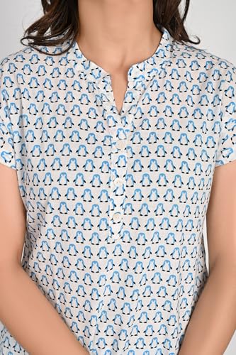 Image of Women's Pure Cotton Bird Printed Night Suit Top and Pyjama Set.