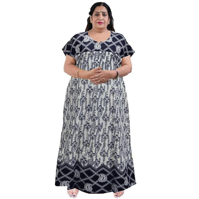 Image of Nighty for Women Cotton Printed Maxi Gown Ankle Length Nighty Night Dress Gown for Women Maxi - Free Size