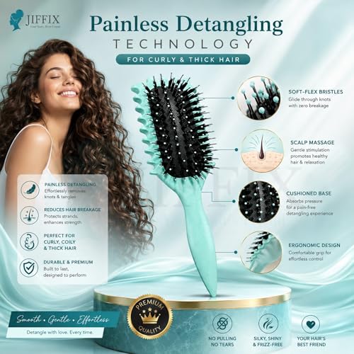 Image of Curly Hair Brush - Curl Defining & Detangling Brush for Women & Men - Boar Bristle Styling Brush for Shaping, Combing & Enhancing Natural Curls - Suitable for All Hair Types (Multi Color)