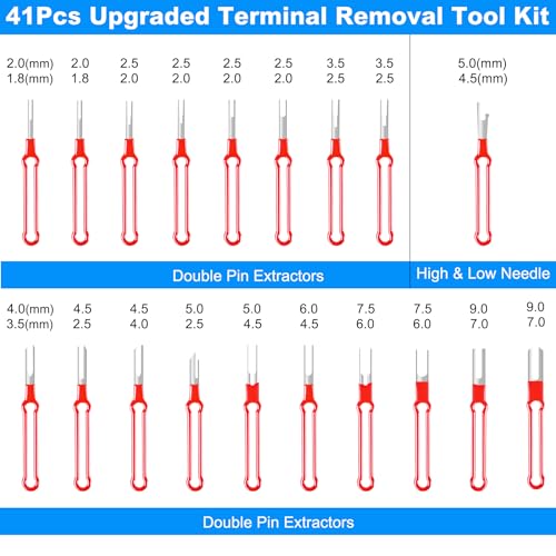 Image of Terminal Removal Tool Kit 41 Pcs Depinning Tool Electrical Connector Pin Removal Tool Kit Pin Extractor Tool Set Wire Terminal Release Tool for Automotive Car Household Devices - Red
