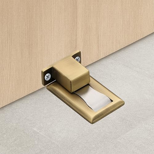 Image of Premium Concealed Magnetic Door Stopper /Stainless Steel Stopper Magnetic /Stylish Floor Mount Door Stopper for Home /Office and Hotels (Pack of 2, Antique Matt Finish)-| 3 Years Warranty |