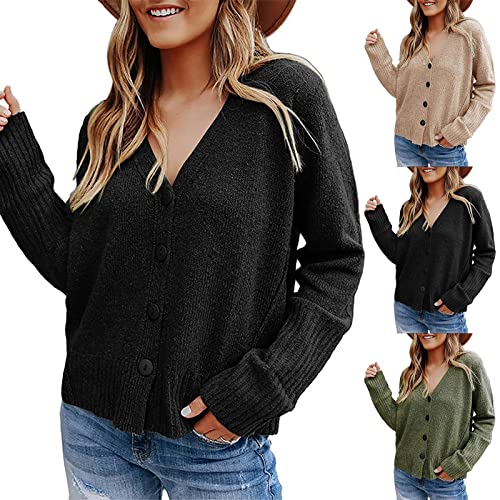 Casaco Cardigan com decote em V de cor sólida de abotoamento único feminino Casaco Cardigan para sai