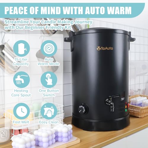 TOAUTO 30Lbs Commercial Wax Melter for Candle Making Large Electric Wax Melting Pot for Candle Making Business with Temperature Control & Quick Pour Spout - Image 4