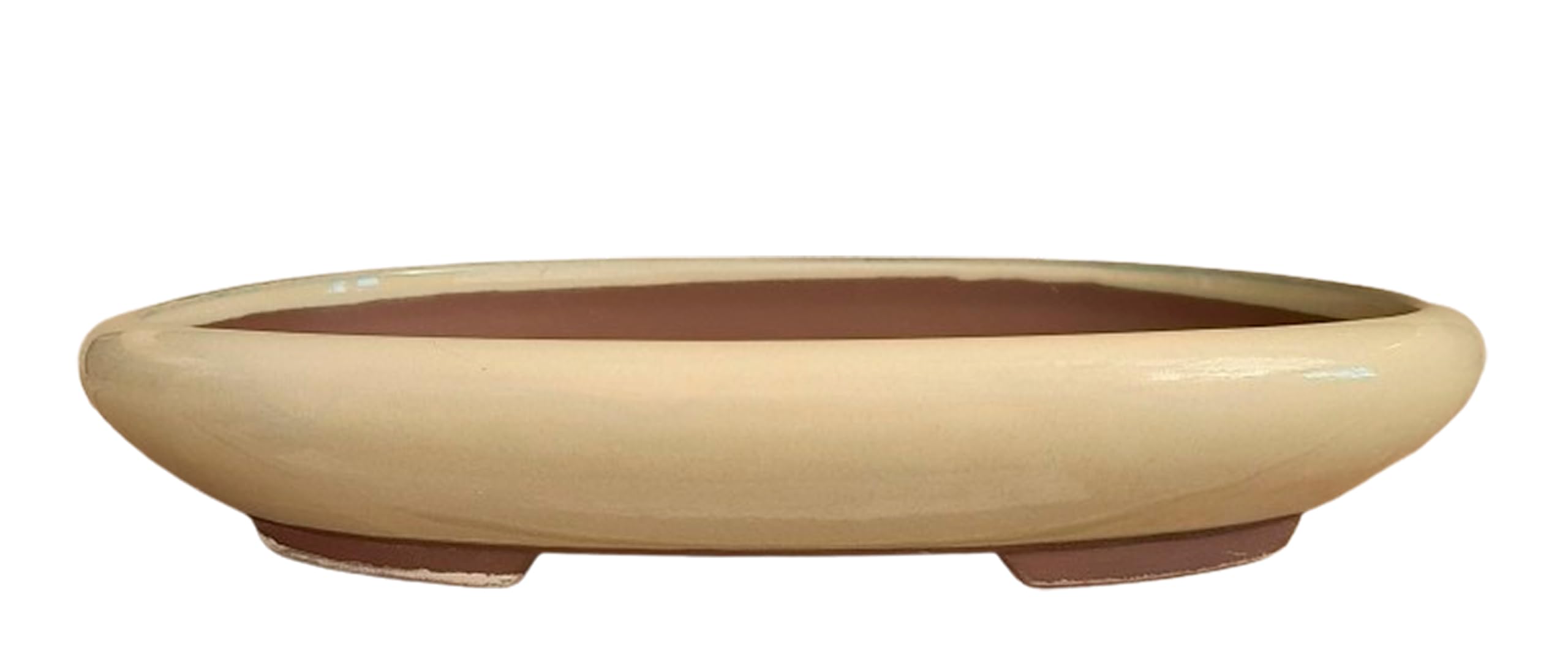 Maceta Bonsai Ceramica para Kifu 25,8x19,5x4,1 cm | Tiesto Ovalado | Maceta para Bonsai Resistente a Cualquier Clima | Tiesto Ceramica con Drenaje (Crema)