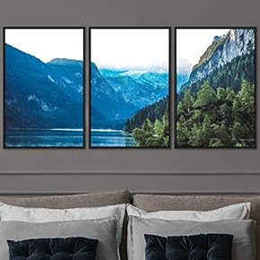 signwin 3 Piece Framed Canvas Wall Art Lake...