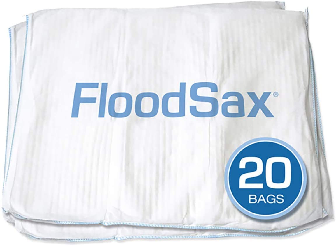 FloodSax FS20R Sandless Sandbag Water Absorbent Flood Barrier, 19' x 20', White, 20 Pack | Water-activated absorbent bags hold up to 5 gallons and create a flood barrier without the weight and storage of sandbags 20 Pack White