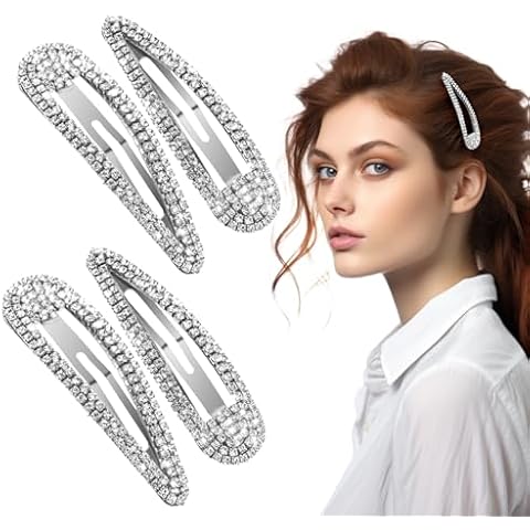 4Pcs Silver Rhinestone Snap Hair Clips Cover