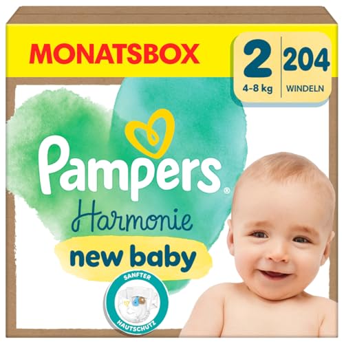 Pampers Harmonie Windeln Größe 2, 204 Windeln, 4kg-8kg, sanfter...
