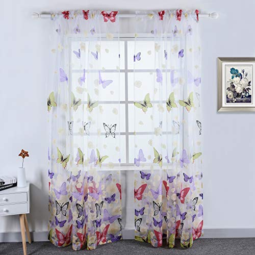 Huto Butterfly Floral Burnout Sheer Curtains For Kids Girls Bedroom Printed Voile Drapes Rod Pocket Window Treatment For Living Room 2 Panels 52 Inches Wide By 96 Inches Long #TOP1