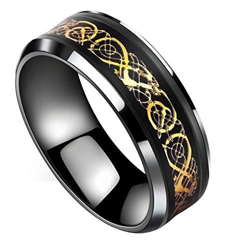 Tanyoyo Black Gold Celtic Dragon stainless steel Ring Wedding Band Jewelry Size 7-142