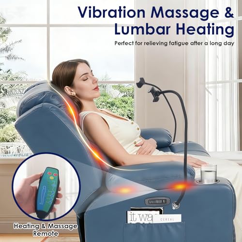 Image of Redlife Power Loveseat Recliner Sofa with Console, PU Leather Dual Reclining Couch with Blue LED Lights, Bluetooth Speakers, USB Ports, Phone Holders, Home Theater & RV Recliner (Blue)