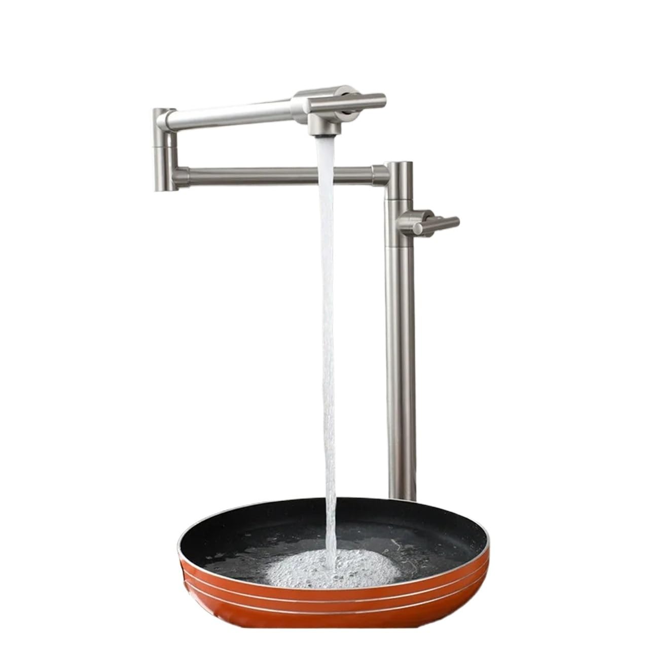 ZQFHSX Basin Faucet Brass 360 Rotation Folding Single Cold Kitchen Flexible Sink Deck Mounted for Most Scenarios(Nickel)