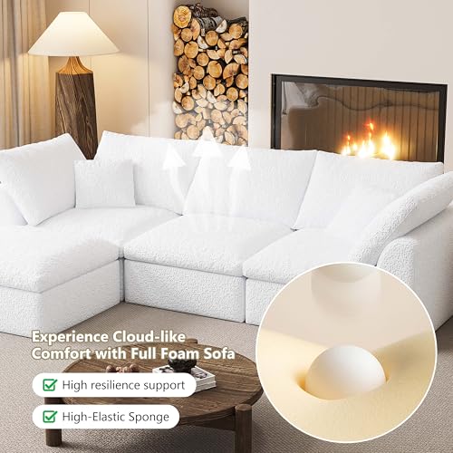 Image of Modular Sectional Sofa Couches L-Shape Couch 3 Seat Modular Sofa Memory Foam Sectional Couches for Living Room (White, 108 inch+3 Seater+1 Ottoman)