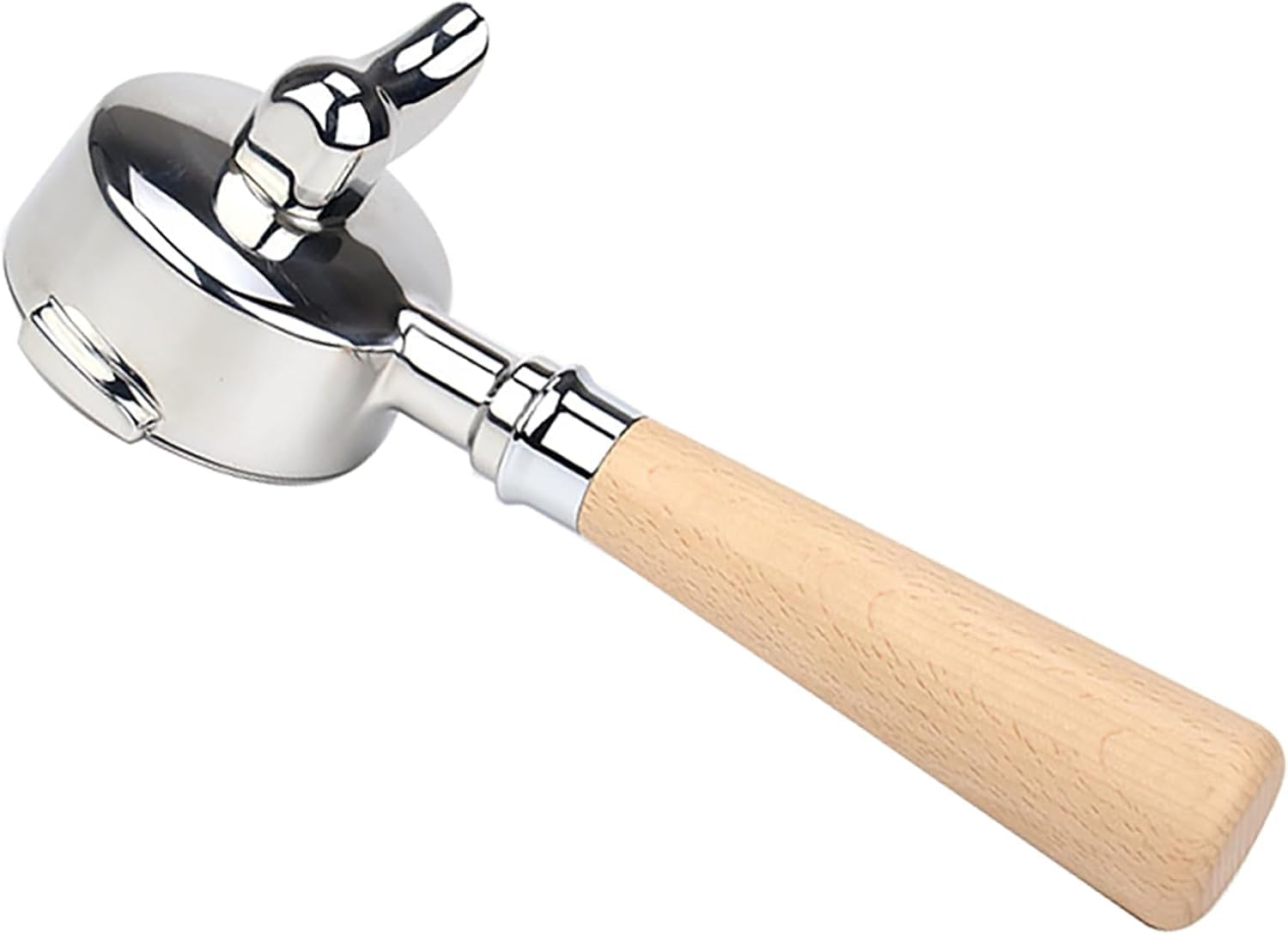 Siebträger, 58 mm Doppelauslauf Bodenloser Siebträger für E61, Filterkorb mit Holzgriff, langlebige Ohren, Düse, Siebträger für Barista-Serie (Single Mouth -Beech Wood)