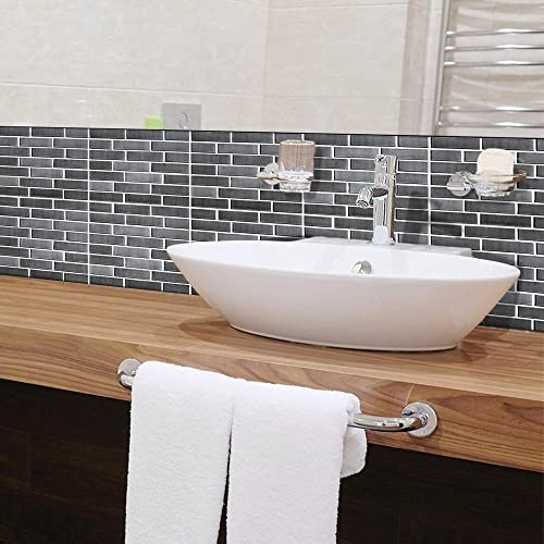 Shineone 12"×12" Frosted Kitchen Backsplash Peel And Stick, Heatproof 3D Wall Sticker For Bathroom Living Room, Self Adhesive Pe Foam Removeable Wallpaper Decorative Tiles, Frosted Black, 5Pcs #TOP5