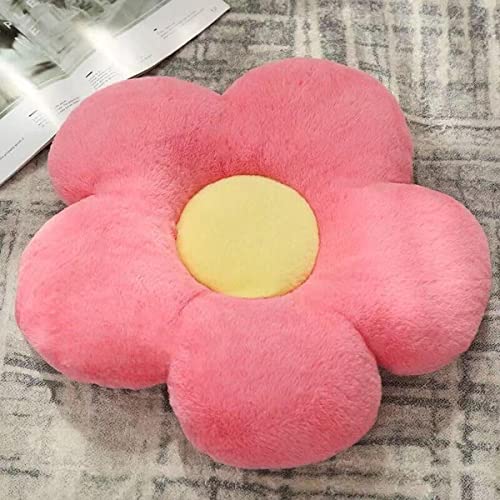 Yunzlan Cute Flower Throw Pillow 18" Floor Pillow Cushion Decorative Pillow Flower Meditation Cushion Faux Rabbit Fur Seat Cushion For Bedroom Living Room (Dark Pink&Yellow) #TOP1