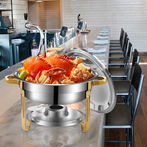Chafing Dish Buffet Set, Stainless Steel Round Chafers for Catering, Buffet Servers and Warmers Set with Lid for Wedding Party (2 Pack)
