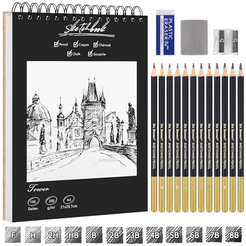 Skizzenbuch A4 Spiralbindung 200g, Sketchbook A4 Hardcover...