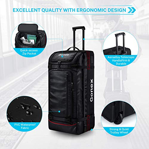 Gonex Rolling Duffle Bag with Wheels, 100L Water Repellent Large Wheeled Travel Duffel Luggage with Rollers 30 inch, Black