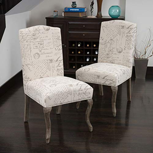 Christopher Knight Home Ckh Crown Top French Script Fabric Dining Chairs, 2-Pcs Set, Beige / Script #TOP1