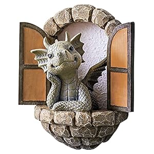 Courtyard Dragon Sculpture Wall Decoration,Lovely Resin Garden Dragon Statue,Little Dragon Meditating in Front of The…