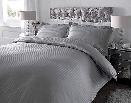 Image of YKC Glace Cotton Satin Striped Plain Color King Size Bedsheet for Double Bed with Two Pillow Covers (Light Grey - 90 x 100 Inch)