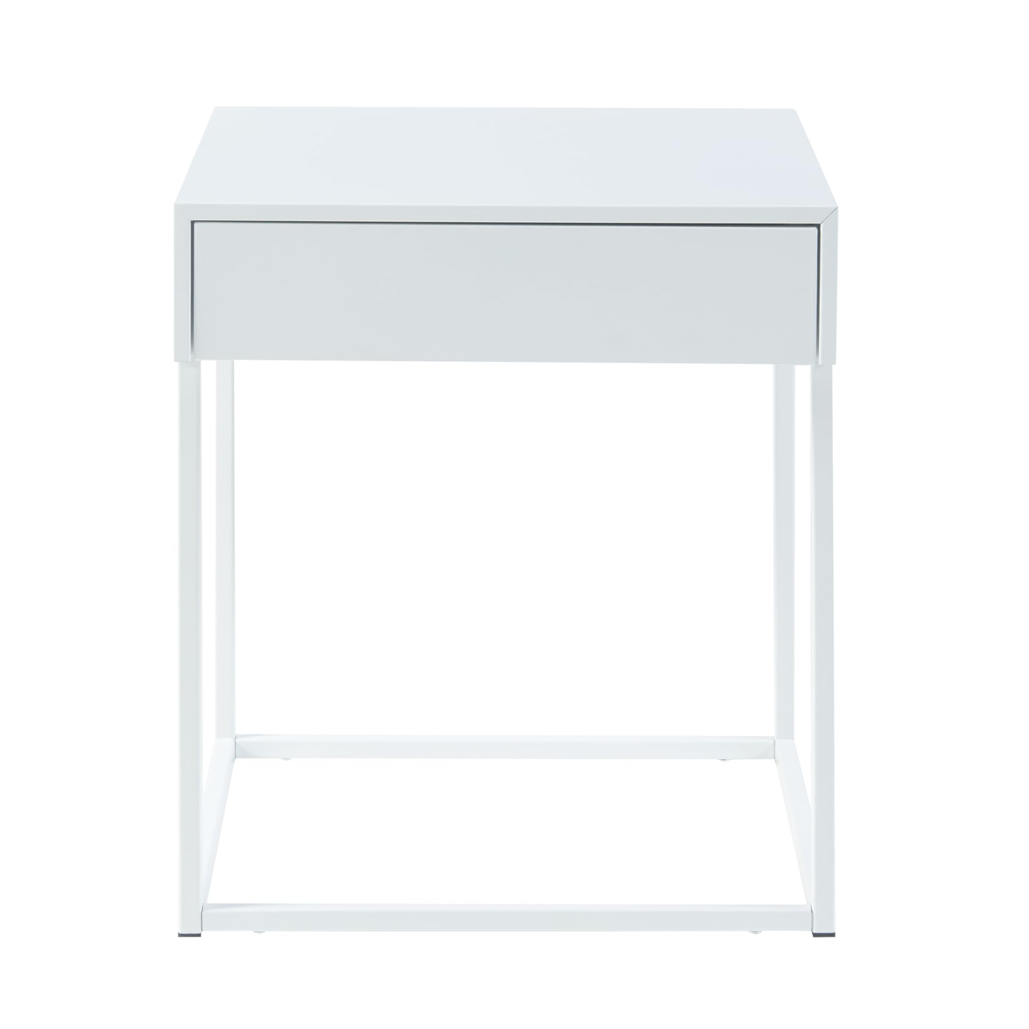 [en.casa] Comodino in Acciaio con Cassetto Tavolino Laterale per Letto Tavolino da Divano Mobiletto Notturno Moderno Industriale 50 x 43 x 41 cm Bianco Opaco
