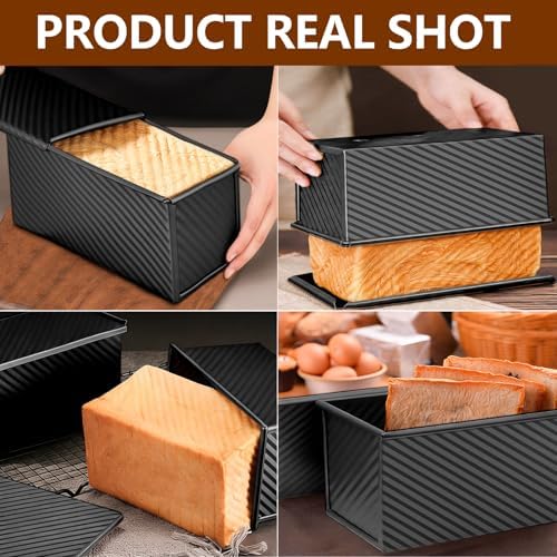 Pullman Loaf Pan with Lid 13x4, 2.2 lb Dough Capacity Bread Loaf Pan, PFTE and PFOA-Free, Healthy Baking for Homemade Sourdough & Sandwich Bread, Nonstick & Easy Clean (Black) - Thumbnail 3