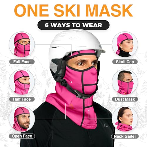 GearTOP Ski Mask Balaclava Women Pink - Super Roubaix Quick Dry Winter Mask for Men and Women for Skiing, Snowboard, Motorcycle, Face Mask for Cold Weather Baklava Masks, Pasamontañas para el Mujer