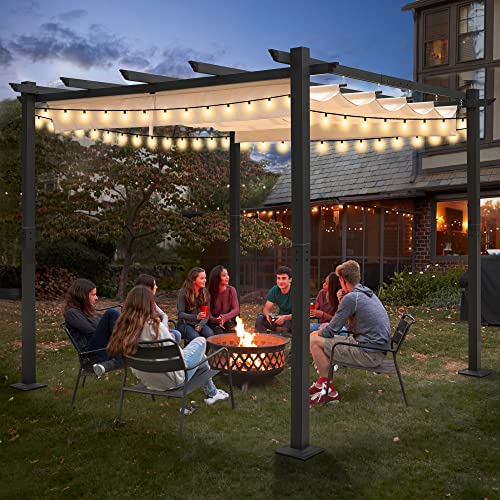 10X10Ft Pergola Retractable Pergola Canopy，Aluminum Pergola Shelter With Polyester Sun And Rain-Proof Canopy,Aluminum Outdoor Pergola For Patio,Yard And Garden(Khaki)… #TOP1