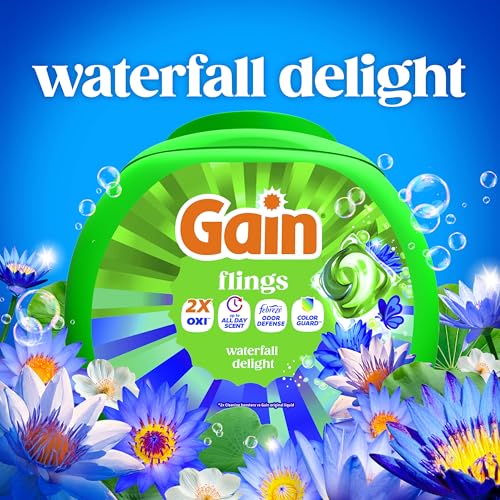 Gain Flings Liquid Washing Detergent Pacs, Now with Odor Defense + Color Guard, Waterfall Delight Scent, 4-In-1 Liquid Laundry Detergent Pods, clean & fresh, 60 Count (Pack of 4) - image 5