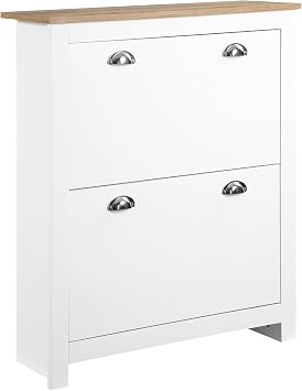 HOMCOM 2 Drawer Shoe Cabinet Modern Narrow with Flip Doors 6-12 Pairs White