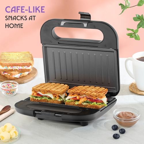 Image of Borosil Grill Sandwich Maker | Can Make 2 Large Sandwich | Made in India, BIS Approved | Nonstick Coated Plates, Even Grilling | Cool Touch Handle | Indicator Light | 2 Years Warranty (Grill Mate)