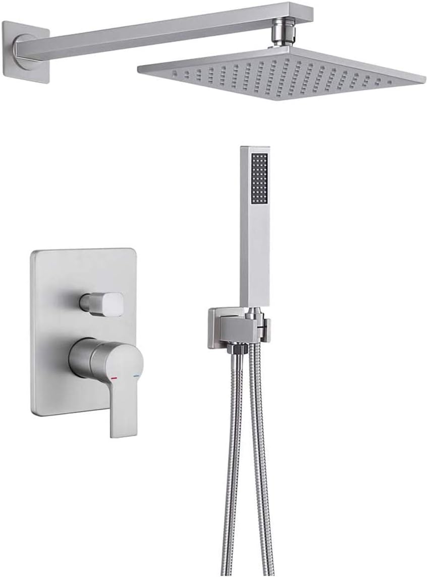 Bathroom Shower Faucet Set Complete System, HMEGAO Shower Faucet Set with 8โ Rainfall Shower Head, Bathroom Rain Mixer Shower Combo Set Wall Mounted