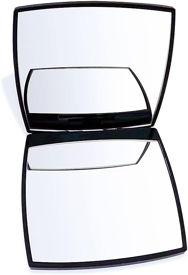 Fashion Compact Cosmetic Mirror, Elegant Compact Purses Makeup Mirror, Small Compact Mirror 2 x 1 Magnification, Square, Perfect for Purses - Travel, Black