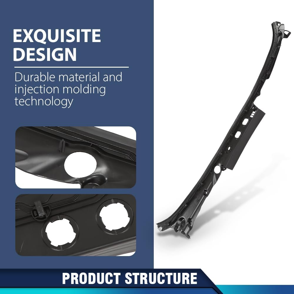 PIT66 Windshield Wiper Cowl Panel Cover Compatible with BMW 5 Series F10 F11 528i 535d 535i 550i xDrive M5 2011 2012 2013 2014 2015 2016 51717203124 Insert Panel Grille Top Wiper Cover Black PP