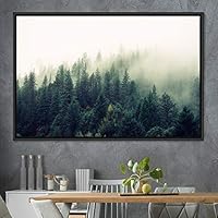Framed Canvas Wall Art Foggy Mountains Aerial Cool Multicolor Nature Photography Realism Relax/Calm Rustic Wilderness - 16x24 inches