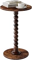 Yaoyiizy Small Round Drink Table for Small Spaces - Modern Walnut Grain Side Table Nightstand with Solid Wood Legs, Brown 11.8"