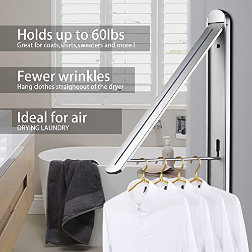 Clothes Drying Rack Folding Indoor And Outdoor Universal, Wall Mounted Folding Drying Rack Clothing Retractable Dryer Rack For Laundry Room Closet Organization And Storage, Aluminum (1, Silver) - Thumbnail 4